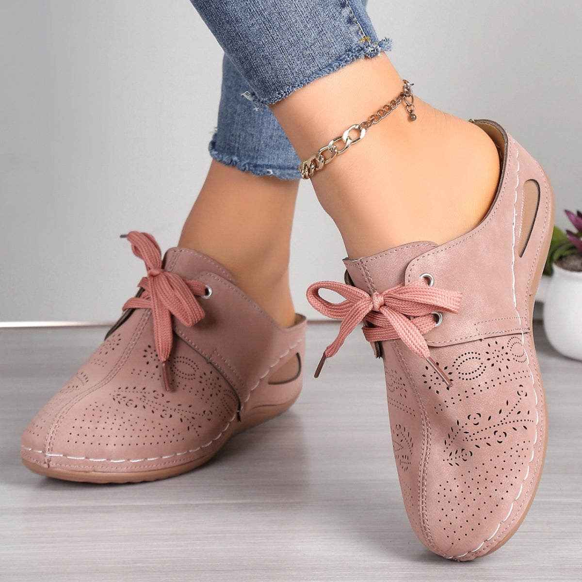 Lace-Up Round Toe Wedge Sandals