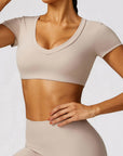 Scoop Neck Short Sleeve Cropped Active T-Shirt