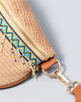 Bead Trim Straw Weave Crossbody Bag