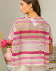 Tan BiBi Striped Openwork Short Sleeve Knit Cover Up