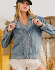 Gray BiBi Button Up Long Sleeve Denim Jacket