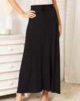Black Double Take Full Size Soft Rayon Drawstring Waist Maxi Skirt Rayon