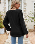 Eyelet Notched Neck Balloon Sleeve Blouse