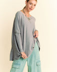 Davi & Dani Round Neck Dropped Shoulder Long Sleeve Knit Top