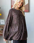 Heimish Leopard Long Sleeve Tiered Blouse