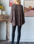 Heimish Leopard Long Sleeve Tiered Blouse
