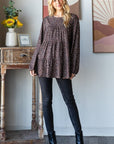 Heimish Leopard Long Sleeve Tiered Blouse