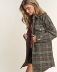 J.NNA Snap Down Tweed Plaid Contrast Longline Shacket