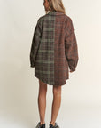 J.NNA Snap Down Tweed Plaid Contrast Longline Shacket