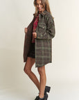 J.NNA Snap Down Tweed Plaid Contrast Longline Shacket