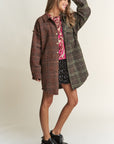 J.NNA Snap Down Tweed Plaid Contrast Longline Shacket