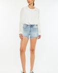 White Smoke Kancan High Rise Side Slit Denim Shorts