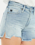 Light Gray Kancan High Rise Side Slit Denim Shorts