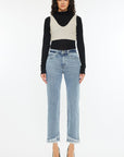 Kancan Raw Hem High Rise Straight Jeans