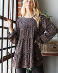 Heimish Leopard Long Sleeve Tiered Blouse