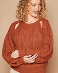 Rosy Brown POL Cable Knit Cutout Long Sleeve Sweater