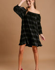 Umgee Off-Shoulder Balloon Sleeve Velvet Mini Dress