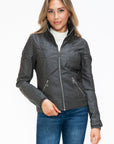 YMI Faux Layered Double-Zipper Jacket with Fuzzy Hood