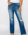 bytos Full Size Raw Hem Distressed High Rise Bootcut Jeans