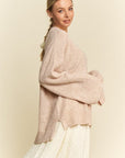 Davi & Dani High-Low Round Neck Drop Shoulder Sweater