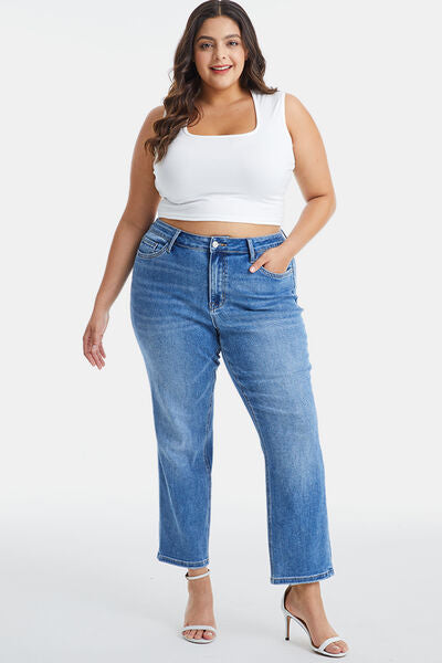 Lavender BAYEAS Full Size High Waist Raw Hem Straight Jeans Sentient Beauty Fashions Apparel &amp; Accessories