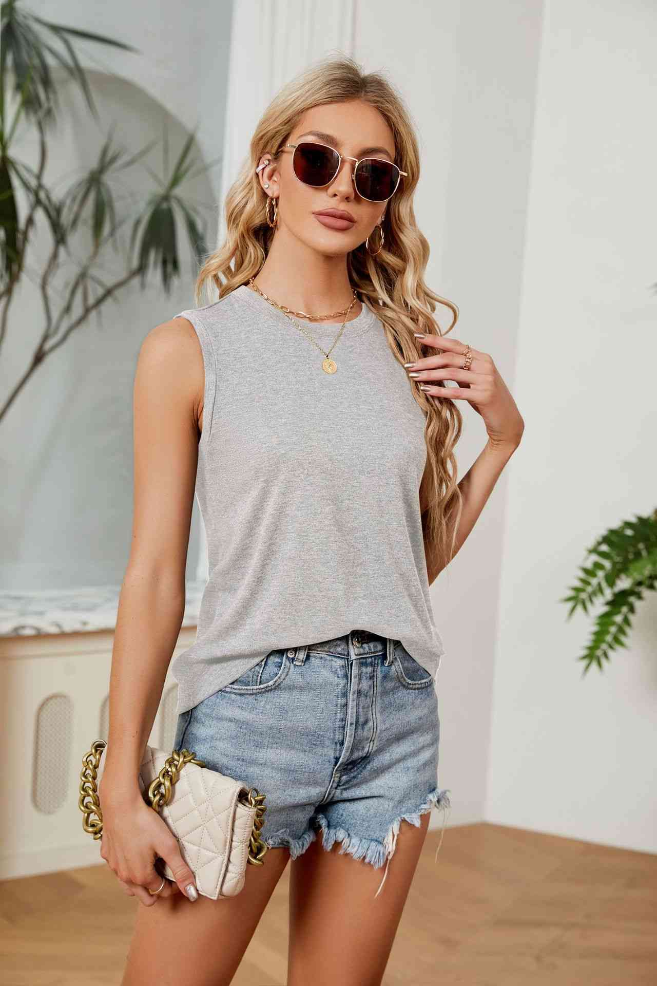 Gray Round Neck Tank Top Sentient Beauty Fashions Apparel &amp; Accessories