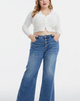 Lavender BAYEAS Full Size High Waist Button-Fly Raw Hem Wide Leg Jeans Sentient Beauty Fashions Apparel & Accessories