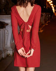 Maroon Tied Round Neck Long Sleeve Dress Sentient Beauty Fashions Apparel & Accessories