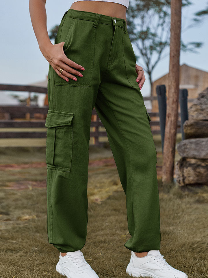 Dark Olive Green High Waist Jeans with Pockets Sentient Beauty Fashions Apparel & Accessories