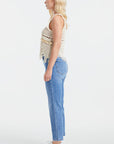 Lavender BAYEAS Full Size High Waist Raw Hem Straight Jeans Sentient Beauty Fashions Apparel & Accessories