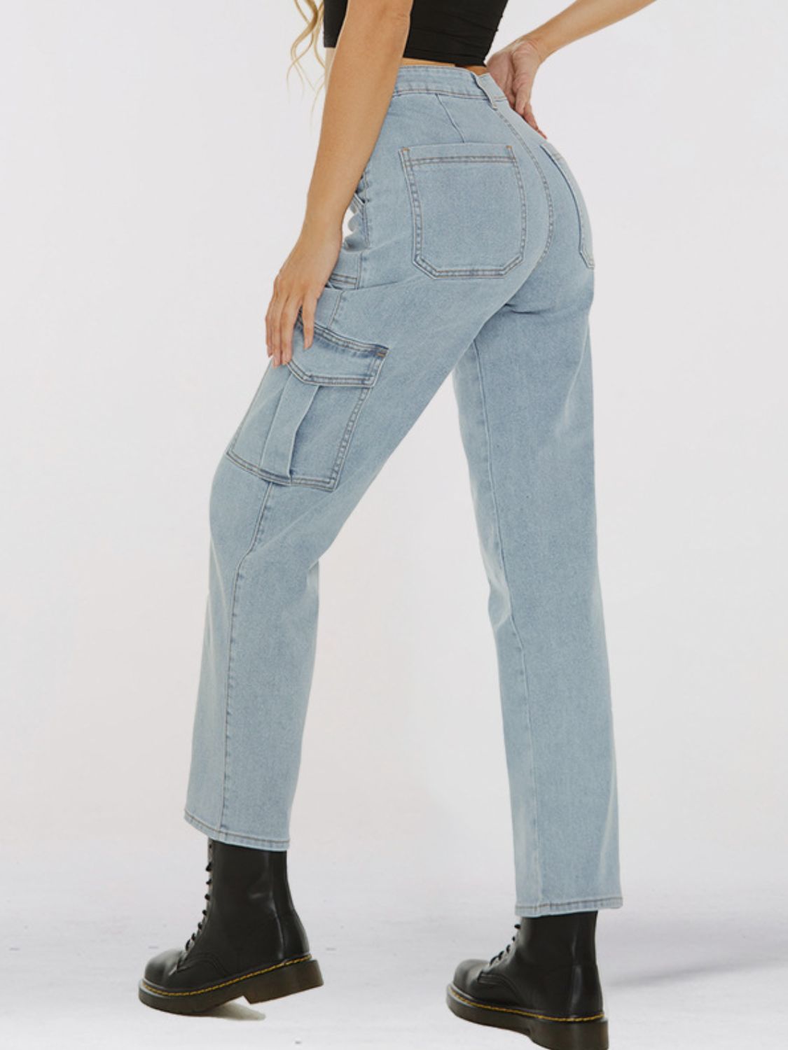 Light Gray Straight Leg Jeans with Pockets Sentient Beauty Fashions Apparel & Accessories