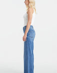 Lavender BAYEAS Full Size High Waist Button-Fly Raw Hem Wide Leg Jeans Sentient Beauty Fashions Apparel & Accessories