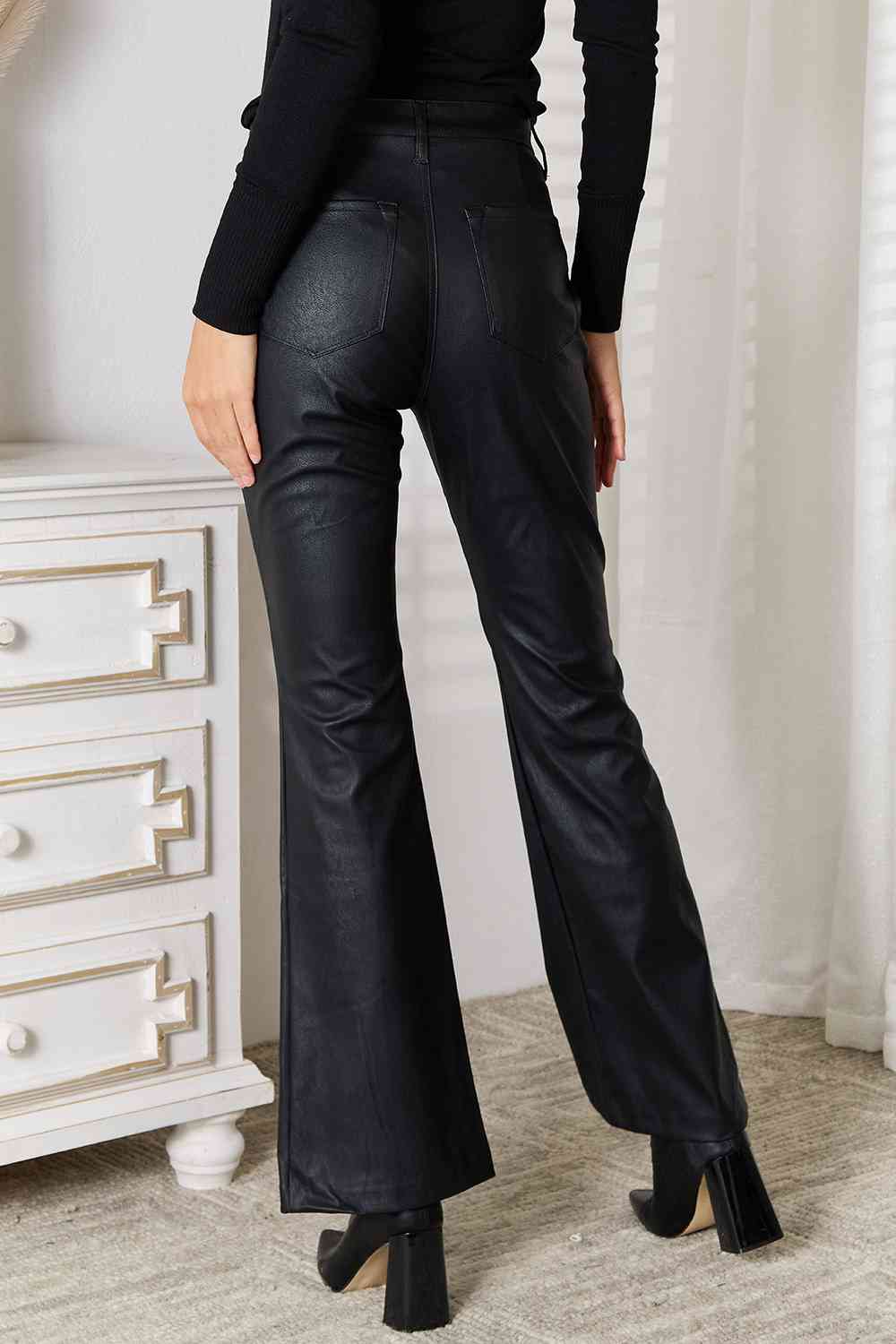 Black Kancan Slit Flare Leg Pants Sentient Beauty Fashions Apparel & Accessories