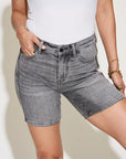 Gray Judy Blue Full Size High Waist Washed Denim Shorts Sentient Beauty Fashions Apparel & Accessories
