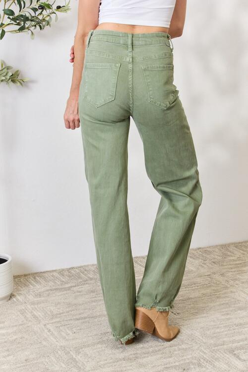Light Gray RISEN Full Size Raw Hem Wide-Leg Jeans Sentient Beauty Fashions Apparel &amp; Accessories