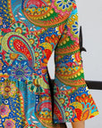 Sienna Printed Round Neck Three-Quarter Sleeve Dress Sentient Beauty Fashions Apparel & Accessories