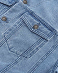 Slate Gray Collared Neck Button Front Denim Jacket Sentient Beauty Fashions Apparel & Accessories