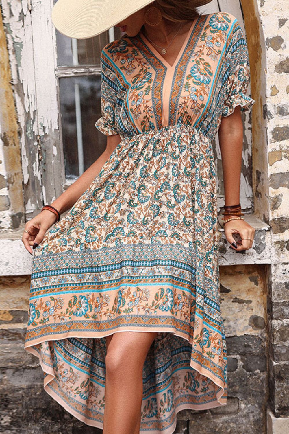 Rosy Brown Bohemian High-Low Open Back Dress Sentient Beauty Fashions Dresses