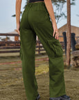 Dark Olive Green Pocketed Wide Leg Jeans Sentient Beauty Fashions Apparel & Accessories