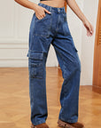 Dark Slate Gray Pocketed Wide Leg Jeans Sentient Beauty Fashions Apparel & Accessories