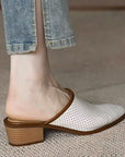 Dim Gray Eyelet Point Toe Low Heel Sandals Sentient Beauty Fashions Shoes