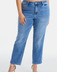 Steel Blue BAYEAS Full Size High Waist Raw Hem Straight Jeans Sentient Beauty Fashions Apparel & Accessories