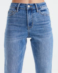 Light Slate Gray BAYEAS Full Size High Waist Raw Hem Straight Jeans Sentient Beauty Fashions Apparel & Accessories