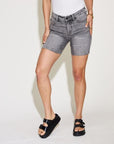 Light Gray Judy Blue Full Size High Waist Washed Denim Shorts Sentient Beauty Fashions Apparel & Accessories