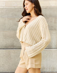 Gray POL Hear Me Out Semi Cropped Ribbed Cardigan in Oatmeal Sentient Beauty Fashions Apparel & Accessories