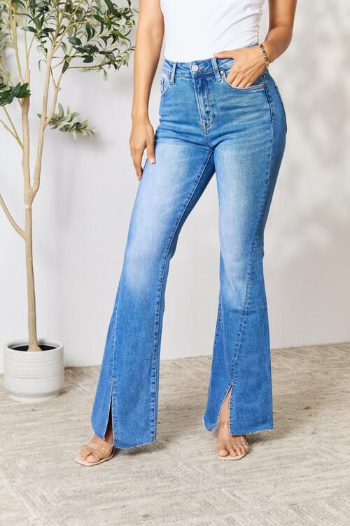 Light Gray BAYEAS Slit Flare Jeans Sentient Beauty Fashions Apparel &amp; Accessories