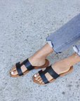 Gray Forever Link Cutout Open Toe Flat Sandals Sentient Beauty Fashions shoes