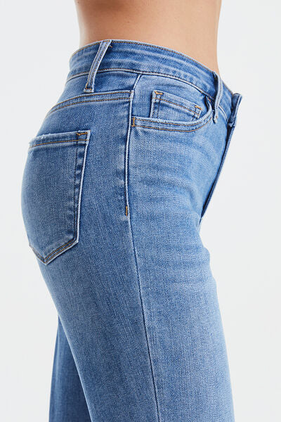 Light Gray BAYEAS Full Size High Waist Raw Hem Straight Jeans Sentient Beauty Fashions Apparel &amp; Accessories