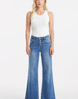 White Smoke BAYEAS Full Size High Waist Button-Fly Raw Hem Wide Leg Jeans Sentient Beauty Fashions Apparel & Accessories