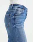 Dark Slate Blue BAYEAS Full Size High Waist Button-Fly Raw Hem Wide Leg Jeans Sentient Beauty Fashions Apparel & Accessories